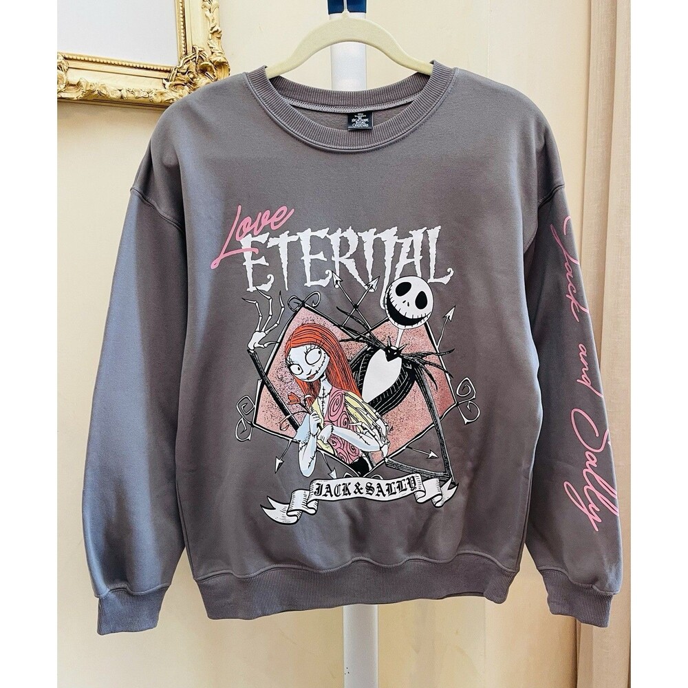 Disney Nightmare Before Christmas Jack & Sally Love Eternal Grey Sweatshirt Sz S